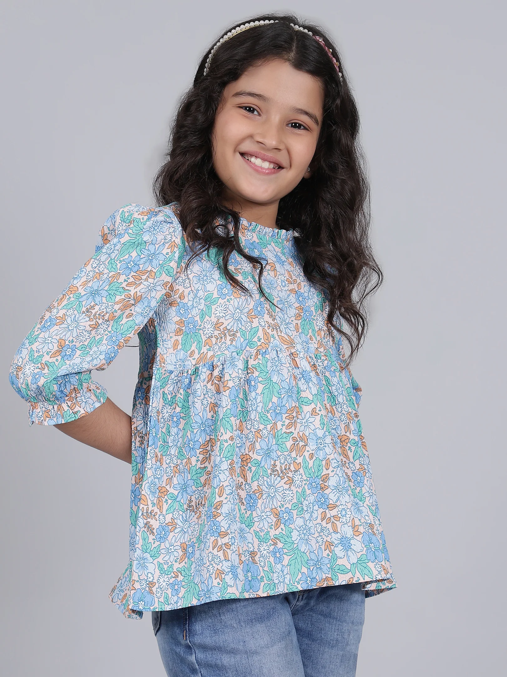 Girls Printed Blue Casual Top - Image 5