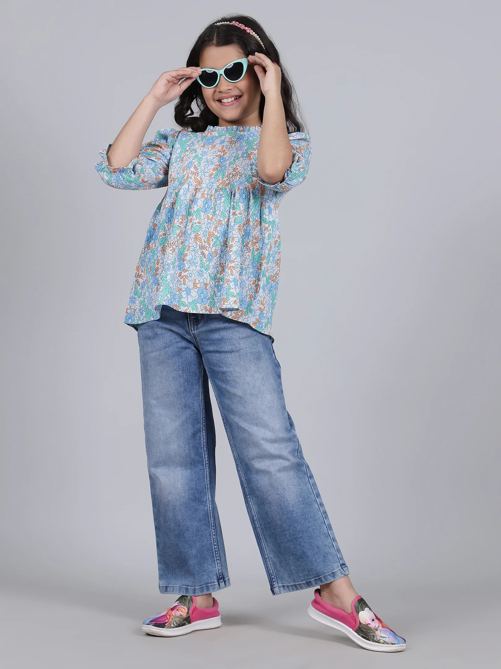 Girls Printed Blue Casual Top - Image 7
