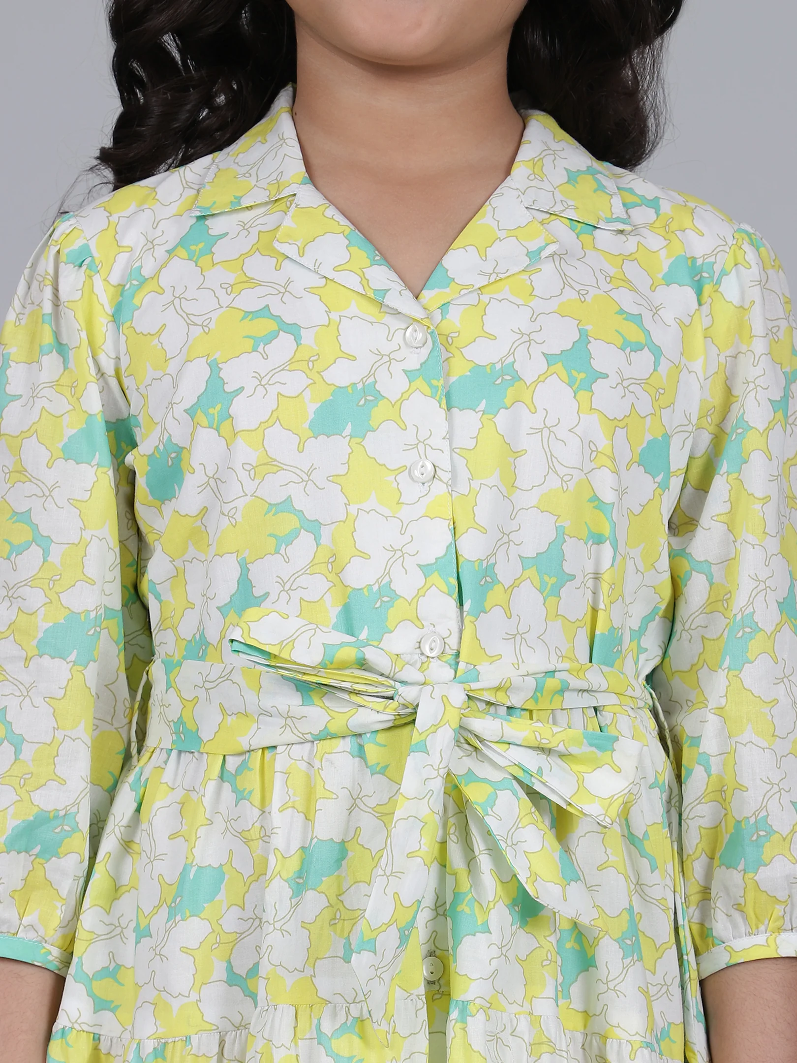 Girls Printed Lemon Shirt Collar 3/4th Sleeves Casual Dress - Image 6