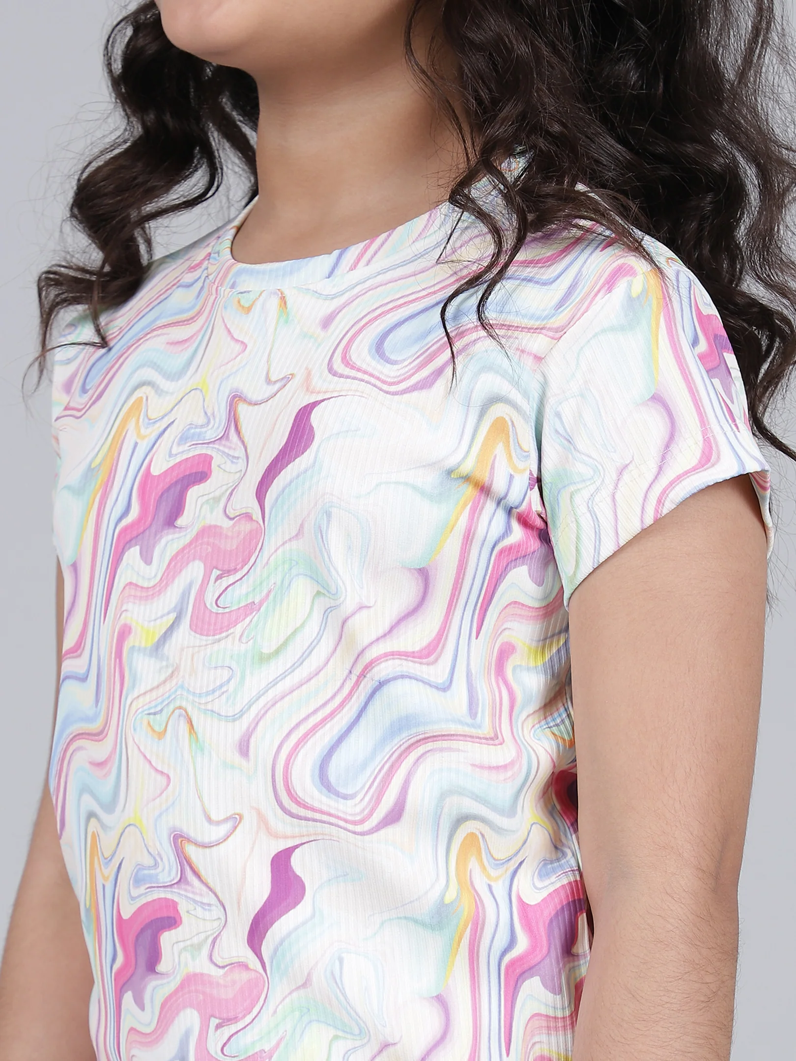 Girls Printed Pink Round Neck Half Sleeves Casual Co-ord-set - Image 8