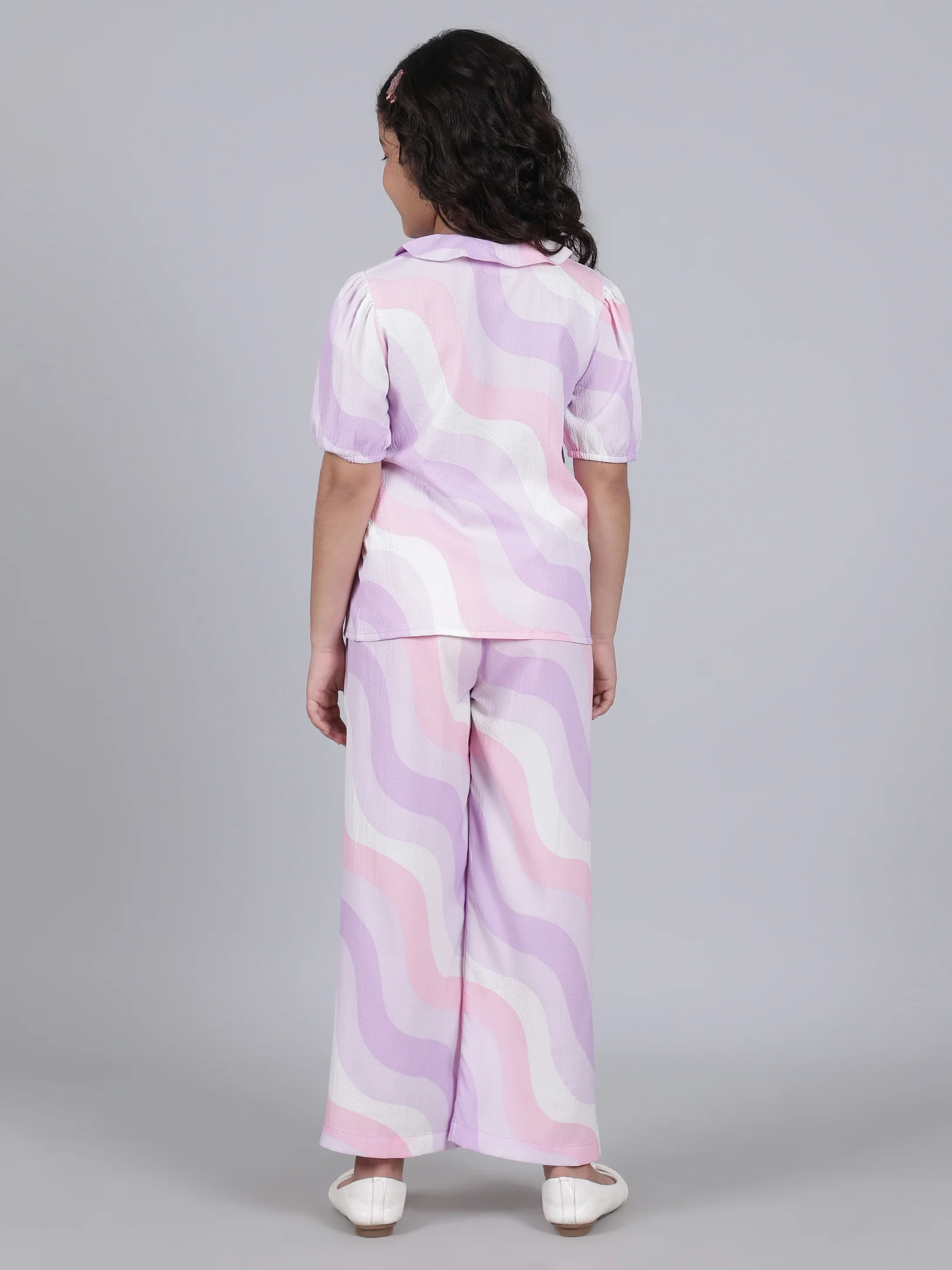 Girls Printed Purple Crew Neck Half Sleeves Casual Co-ord-set - Image 4