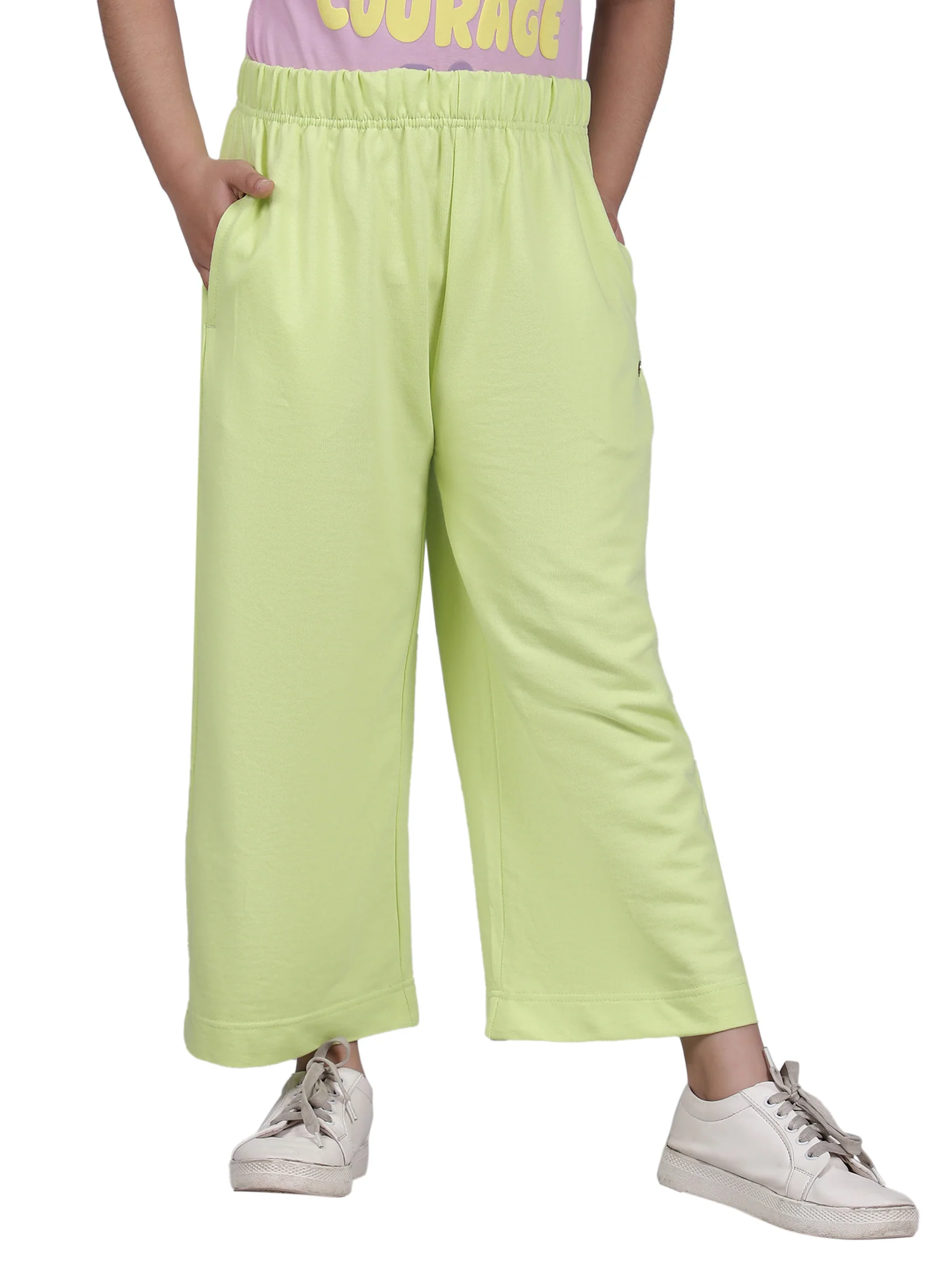 Girls Solid Green Regular Fit Casual Track Pant - Image 2