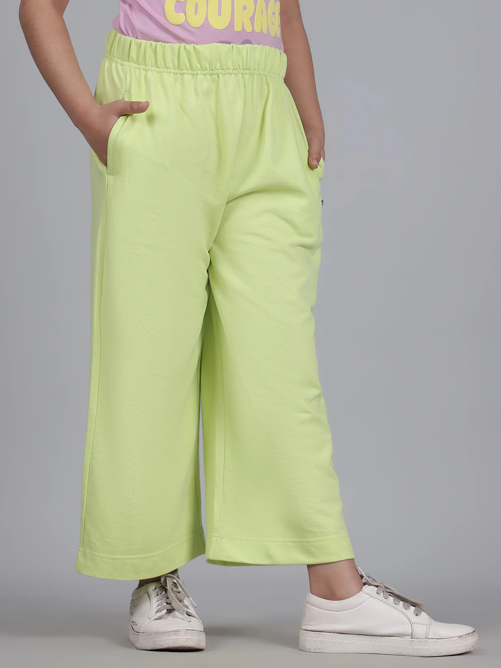 Girls Solid Green Regular Fit Casual Track Pant - Image 6