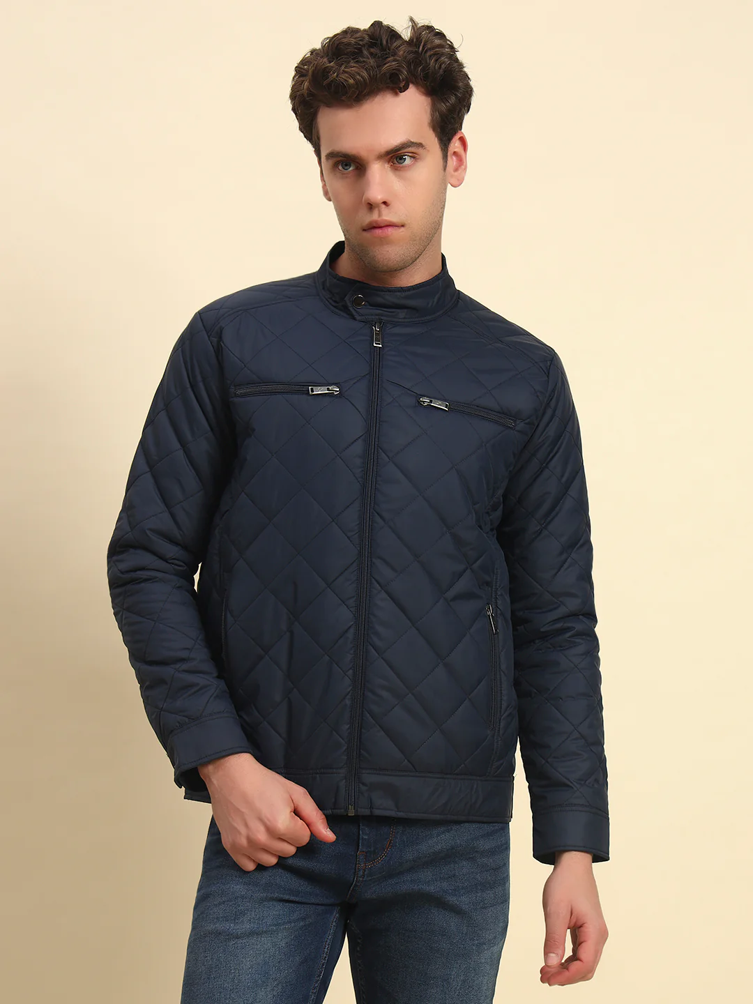 Jacket for Men | Premium Casual Jacket Smart Fit Band Neck Poly Blend Fabric Solid Pattern - Image 4