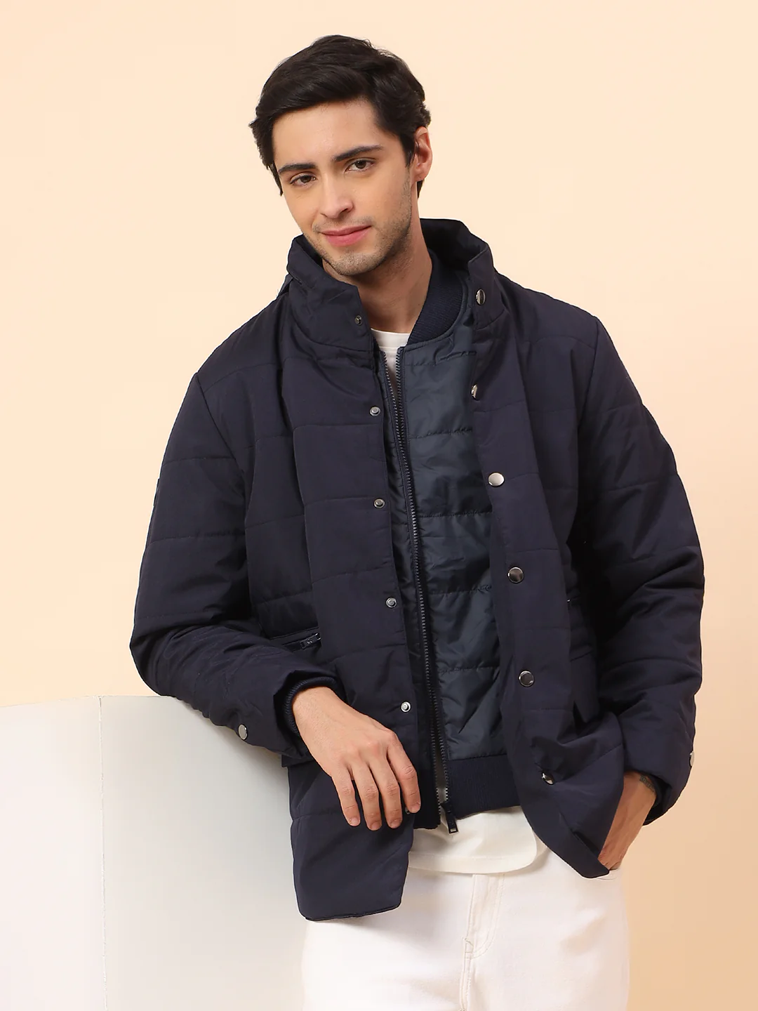 Jacket for Men | Premium Casual Jacket Smart Fit Mock Neck Poly Blend Fabric Solid Pattern - Image 2