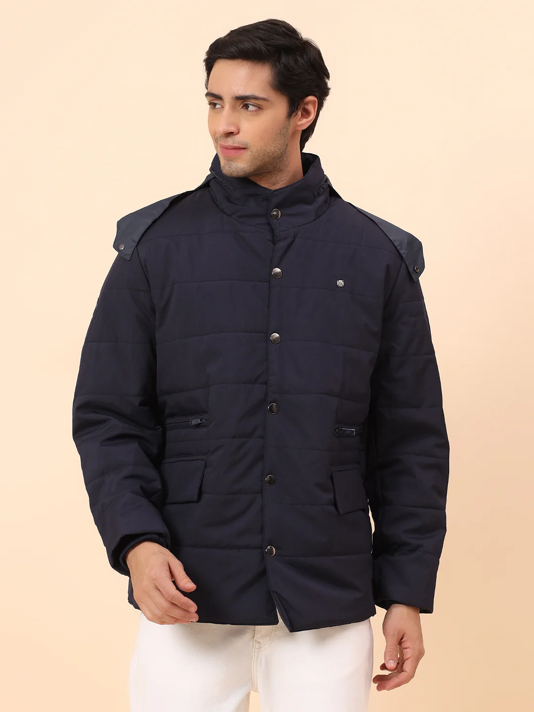 Jacket for Men | Premium Casual Jacket Smart Fit Mock Neck Poly Blend Fabric Solid Pattern - Image 3