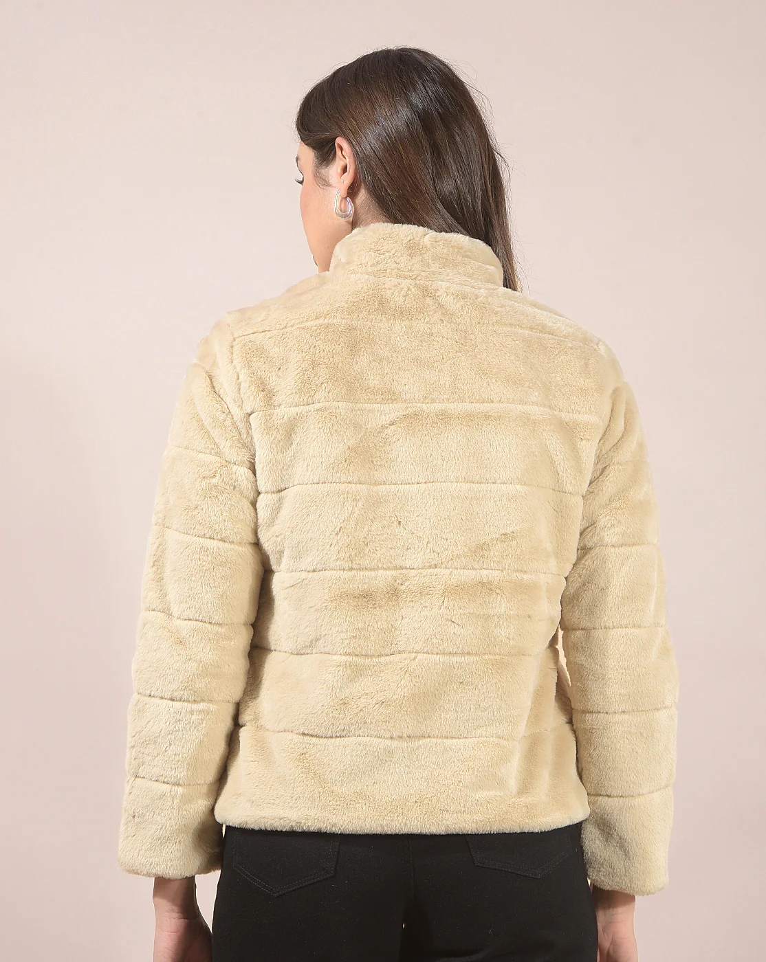 Jacket for Women | Premium Casual Jacket Regular Fit Mandarin Neck Hairy Fabric Solid Pattern - Image 3