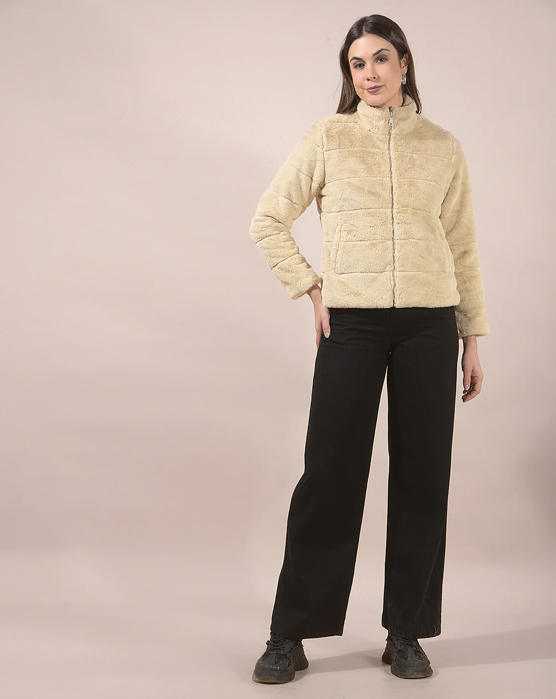 Jacket for Women | Premium Casual Jacket Regular Fit Mandarin Neck Hairy Fabric Solid Pattern - Image 9