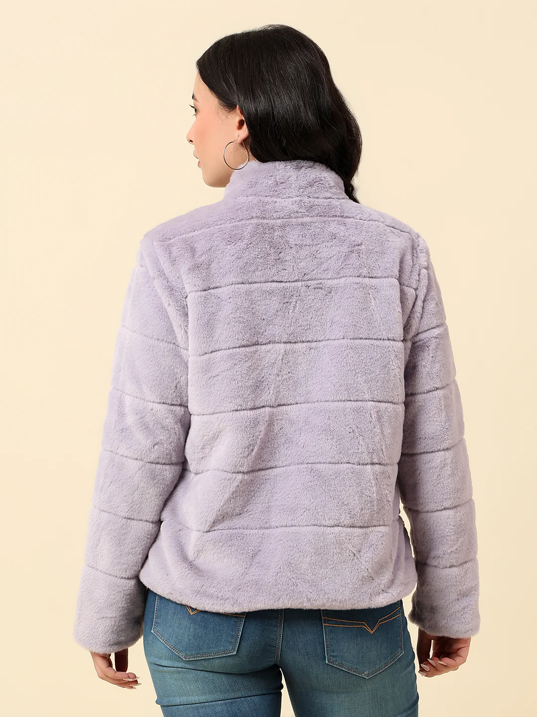 Jacket for Women | Premium Casual Jacket Regular Fit Mock Neck Hairy Fabric Solid Pattern - Image 5