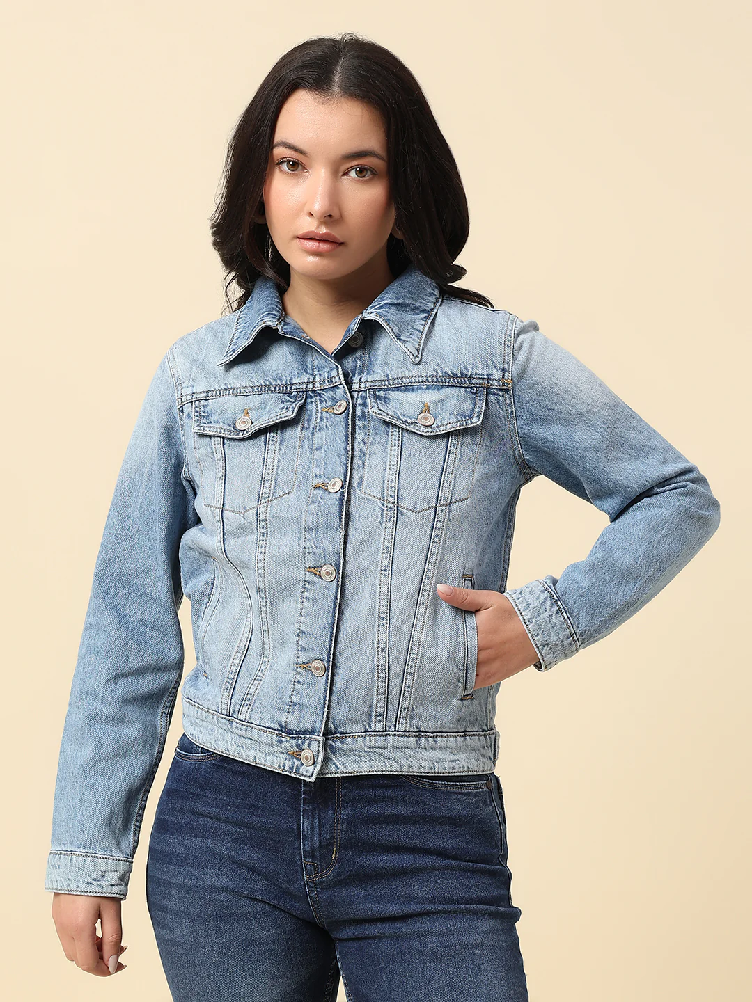Jacket for Women | Premium Casual Jacket Regular Fit Spread Collar Cotton Fabric Solid Pattern - Image 2
