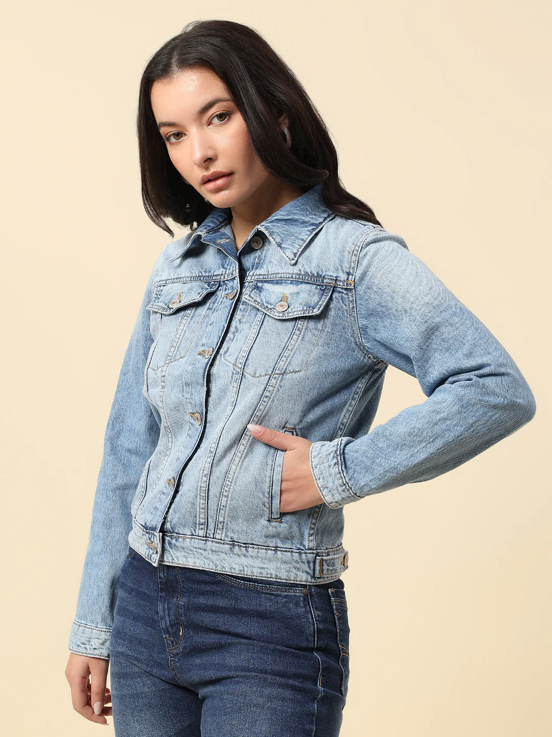 Jacket for Women | Premium Casual Jacket Regular Fit Spread Collar Cotton Fabric Solid Pattern - Image 3