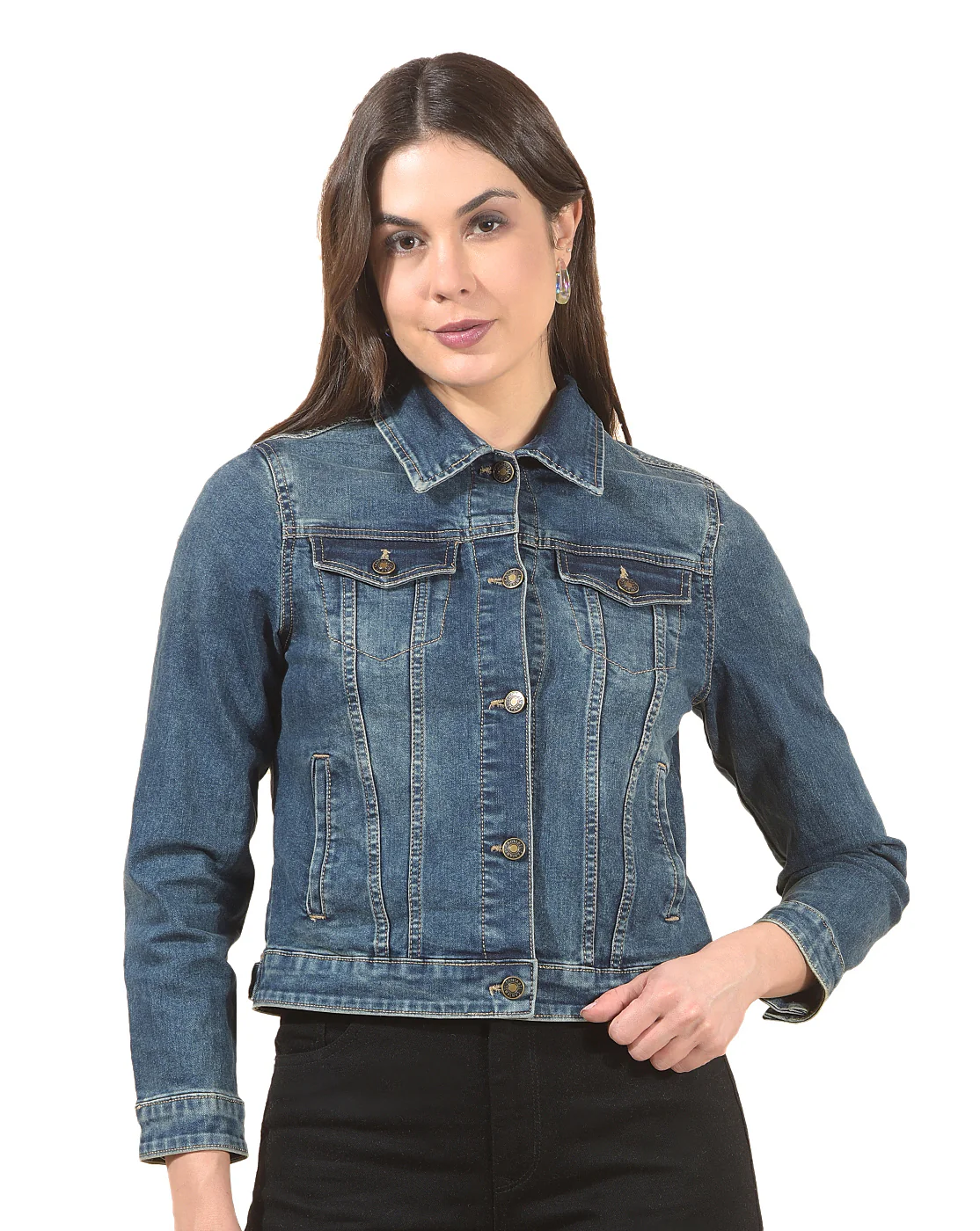 Jacket for Women | Premium Casual Jacket Regular Fit Spread Collar Denim Fabric Solid Pattern - Image 10