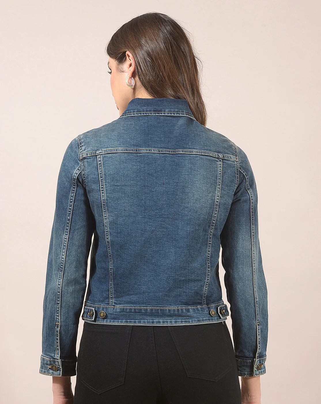 Jacket for Women | Premium Casual Jacket Regular Fit Spread Collar Denim Fabric Solid Pattern - Image 5