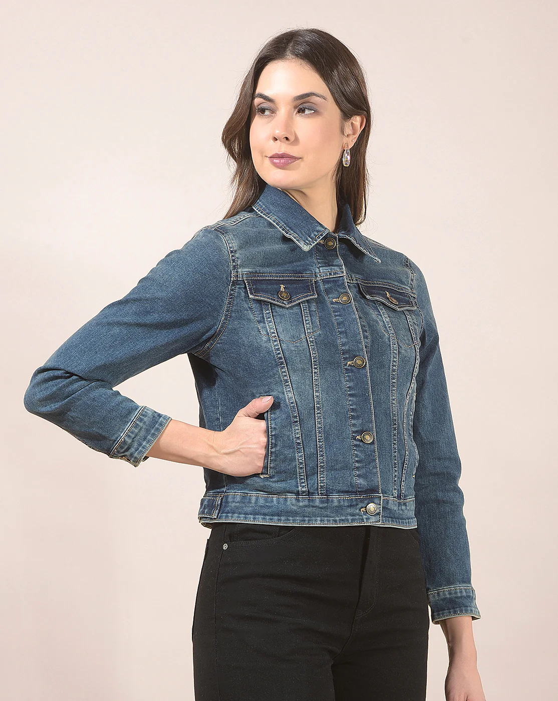 Jacket for Women | Premium Casual Jacket Regular Fit Spread Collar Denim Fabric Solid Pattern - Image 8