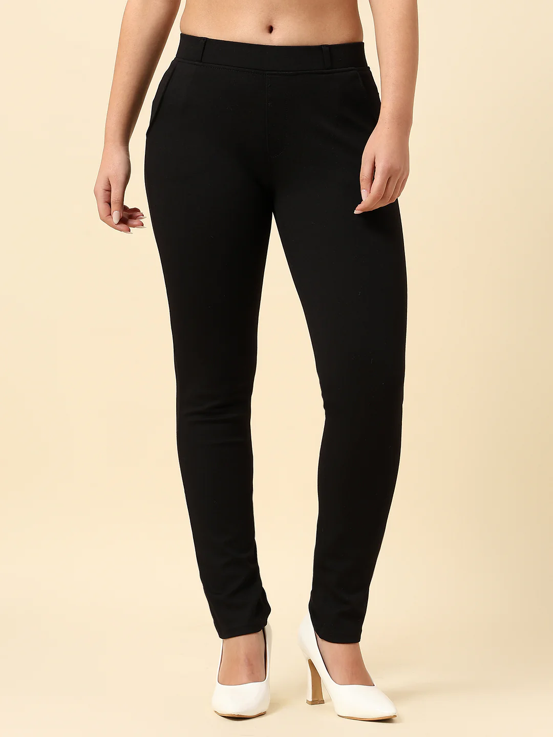Jegging for Women | Breathable & Soft with Color Fastness Regular Fit Cotton Blend Fabric Solid Pattern Elasticated Closure - Image 2