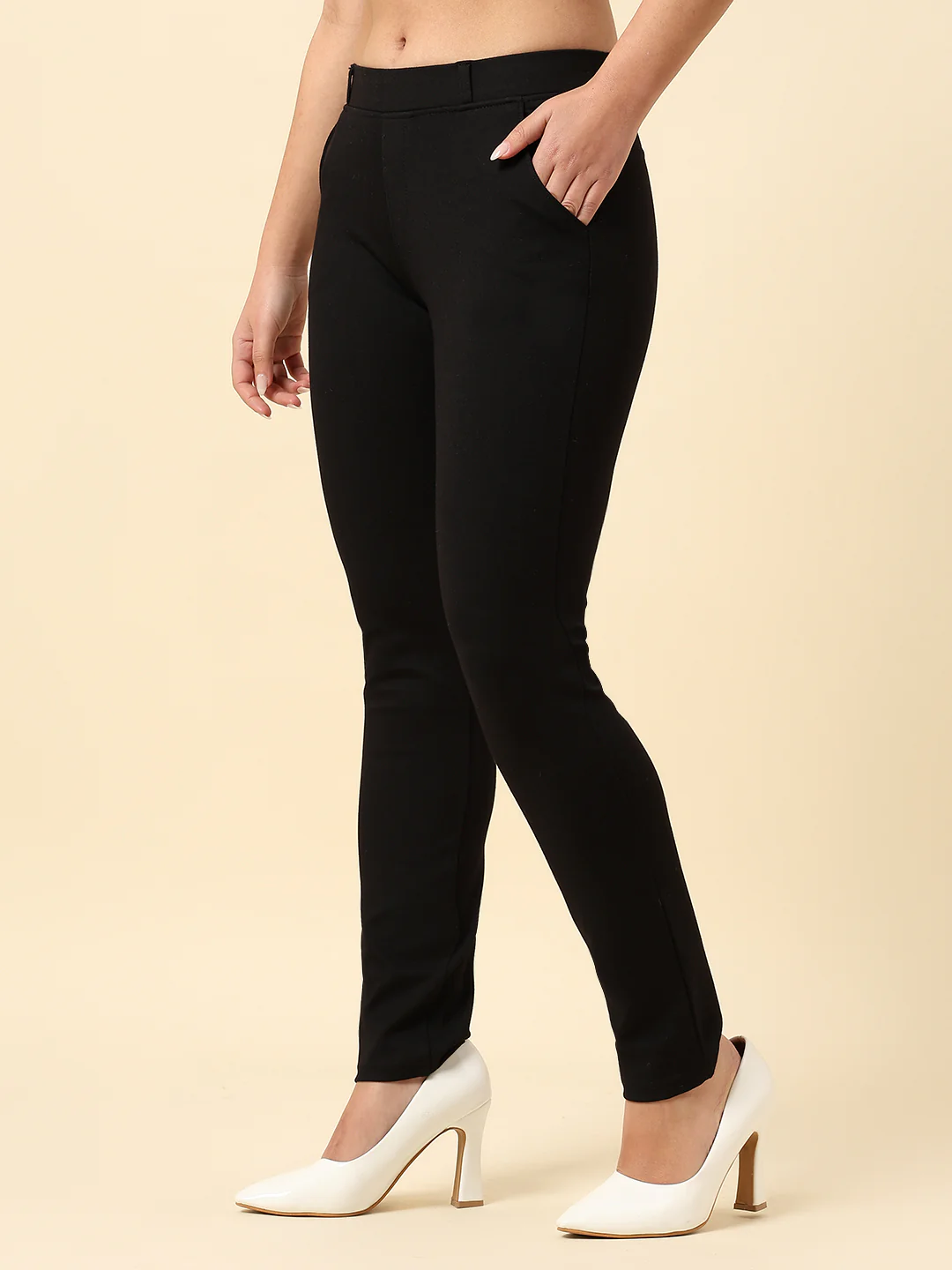Jegging for Women | Breathable & Soft with Color Fastness Regular Fit Cotton Blend Fabric Solid Pattern Elasticated Closure - Image 3