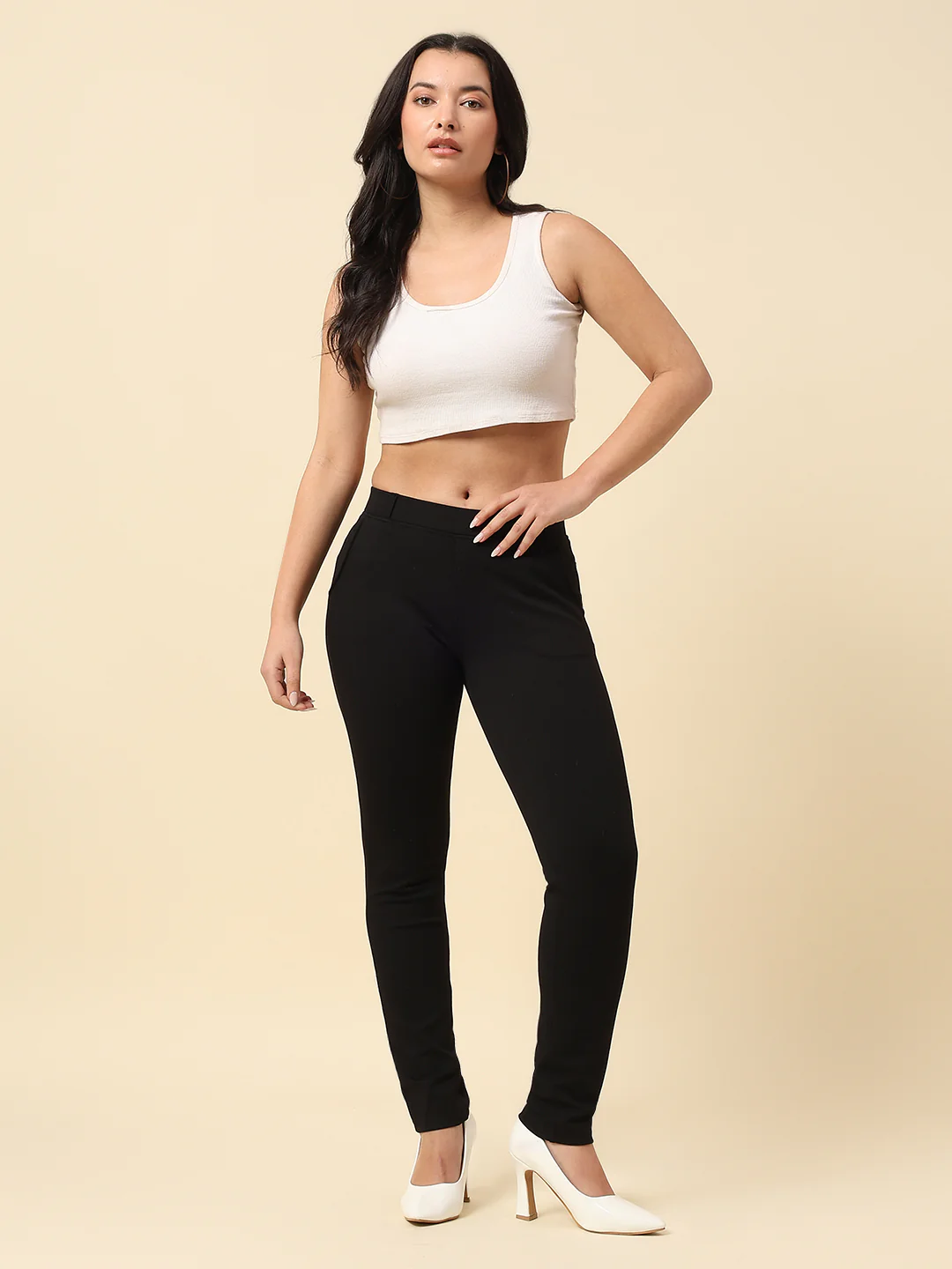 Jegging for Women | Breathable & Soft with Color Fastness Regular Fit Cotton Blend Fabric Solid Pattern Elasticated Closure - Image 7