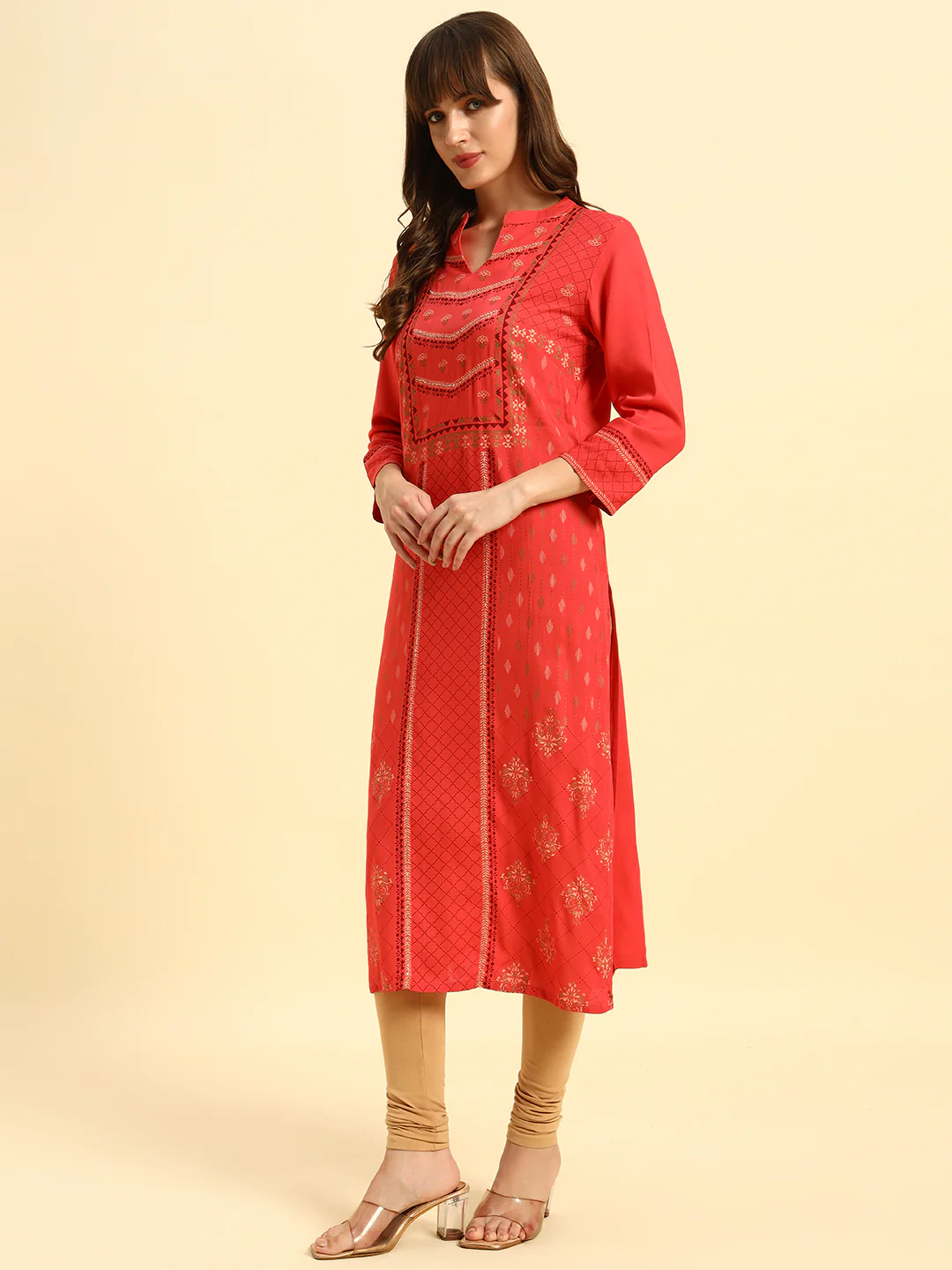 Kurti for Women | Breathable & Soft with Color Fastness Regular Fit Band Neck Rayon Fabric Printed Pattern - Image 3