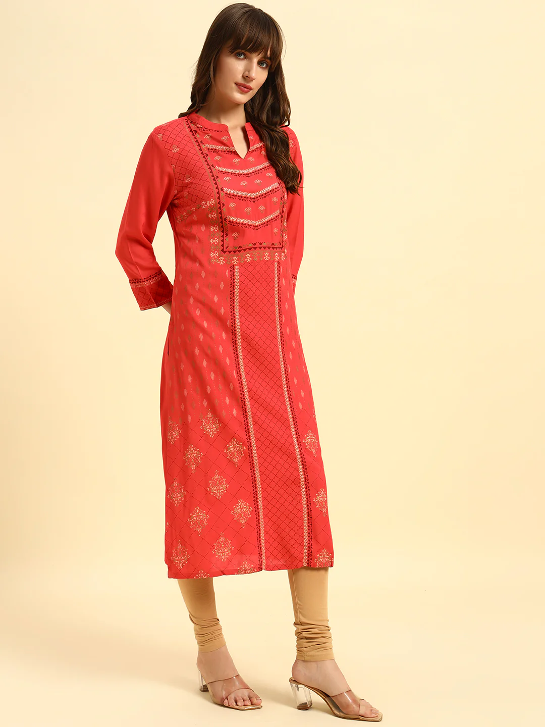 Kurti for Women | Breathable & Soft with Color Fastness Regular Fit Band Neck Rayon Fabric Printed Pattern - Image 4