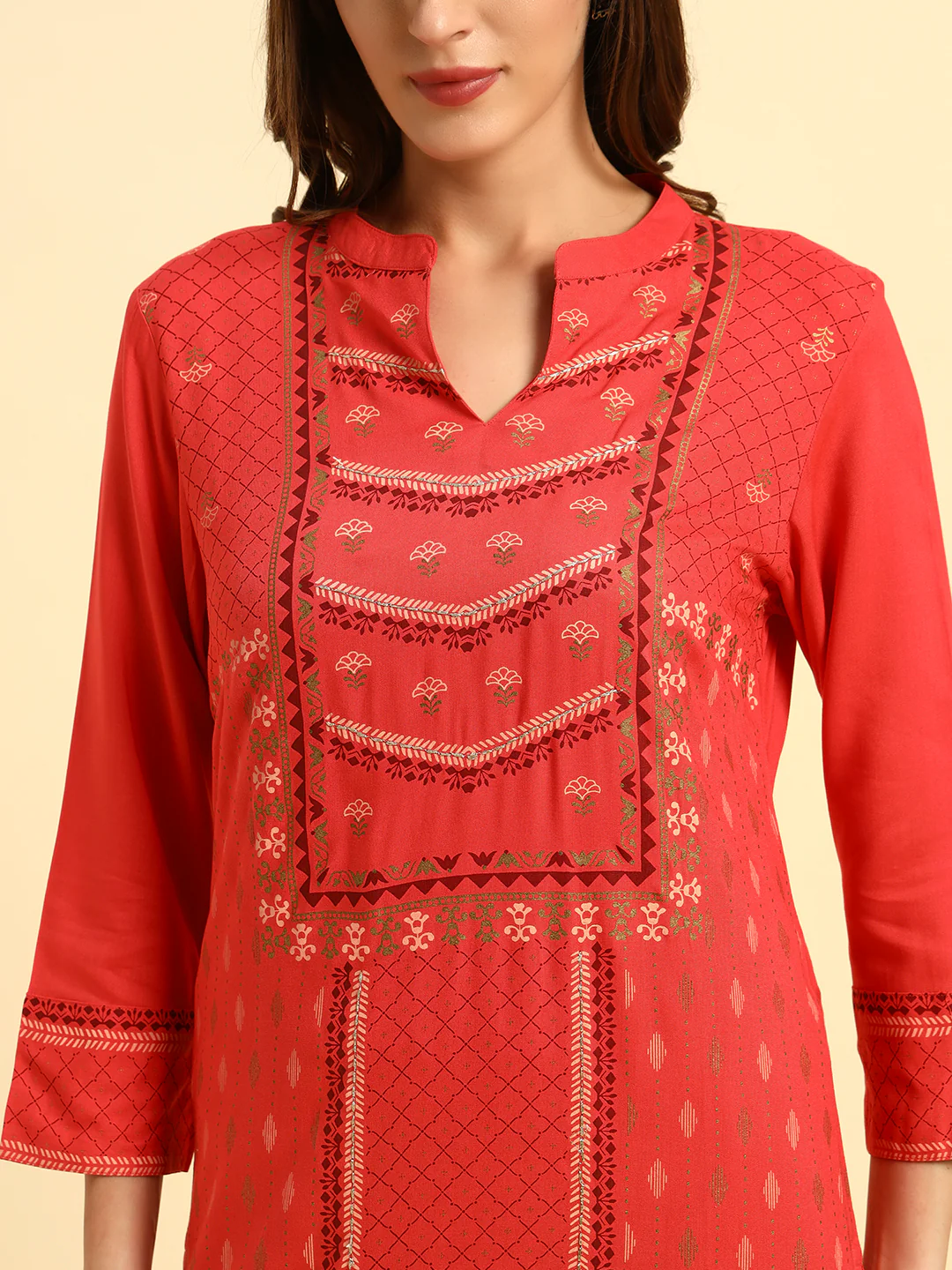 Kurti for Women | Breathable & Soft with Color Fastness Regular Fit Band Neck Rayon Fabric Printed Pattern - Image 5