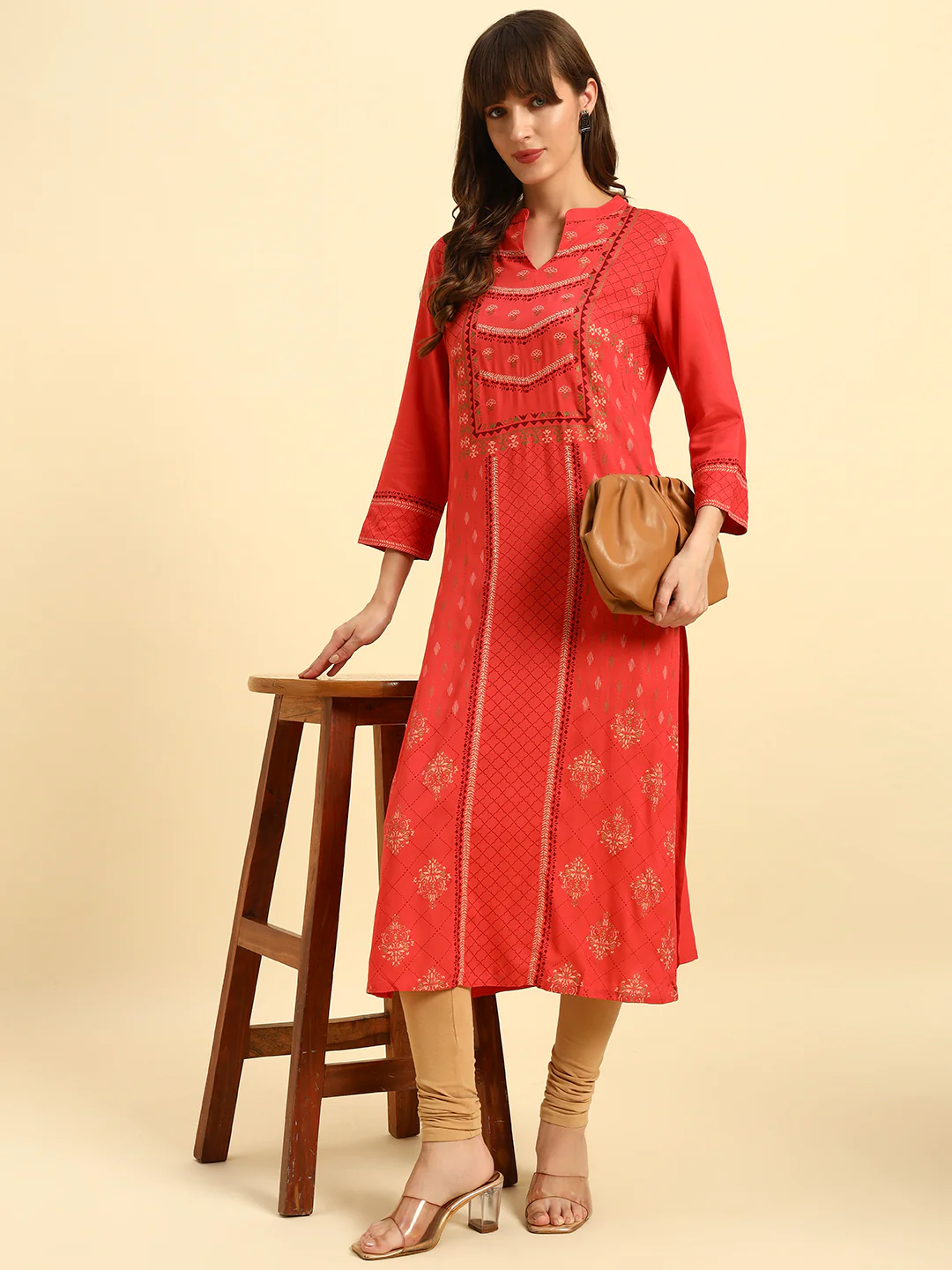 Kurti for Women | Breathable & Soft with Color Fastness Regular Fit Band Neck Rayon Fabric Printed Pattern - Image 6