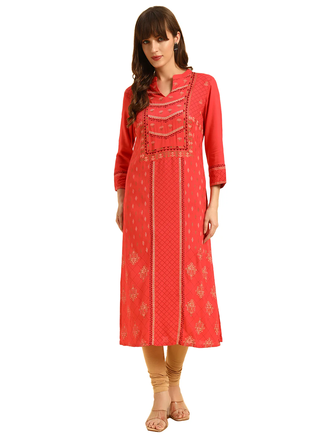 Kurti for Women | Breathable & Soft with Color Fastness Regular Fit Band Neck Rayon Fabric Printed Pattern - Image 7