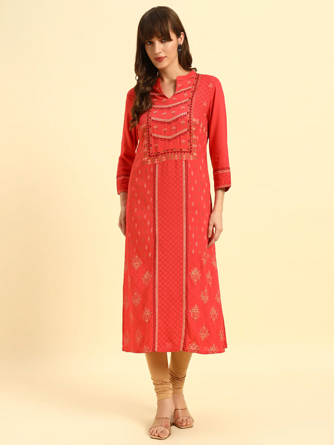 Kurti for Women | Breathable & Soft with Color Fastness Regular Fit Band Neck Rayon Fabric Printed Pattern - Image 8