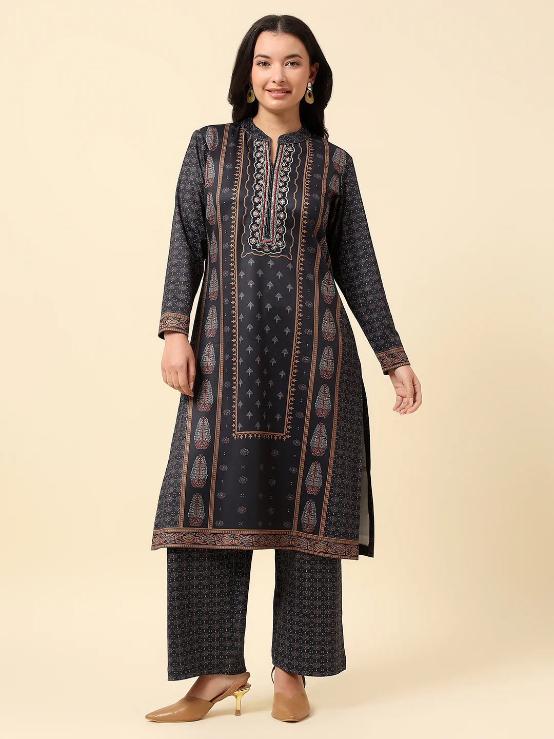 Kurti for Women | Winter Wear Round Neck Poly Cotton Fabric Printed Pattern - Image 2