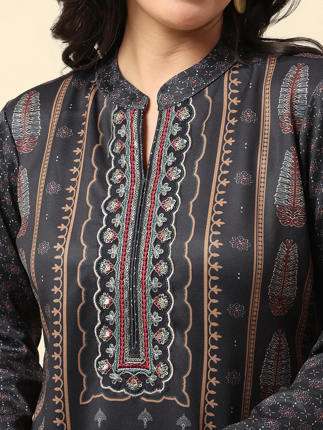 Kurti for Women | Winter Wear Round Neck Poly Cotton Fabric Printed Pattern - Image 6