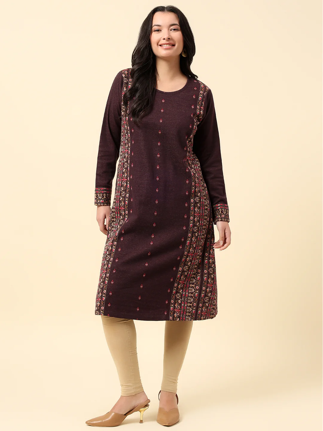 Kurti for Women | Winter Wear Round Neck Poly Cotton Fabric Printed Pattern - Image 2