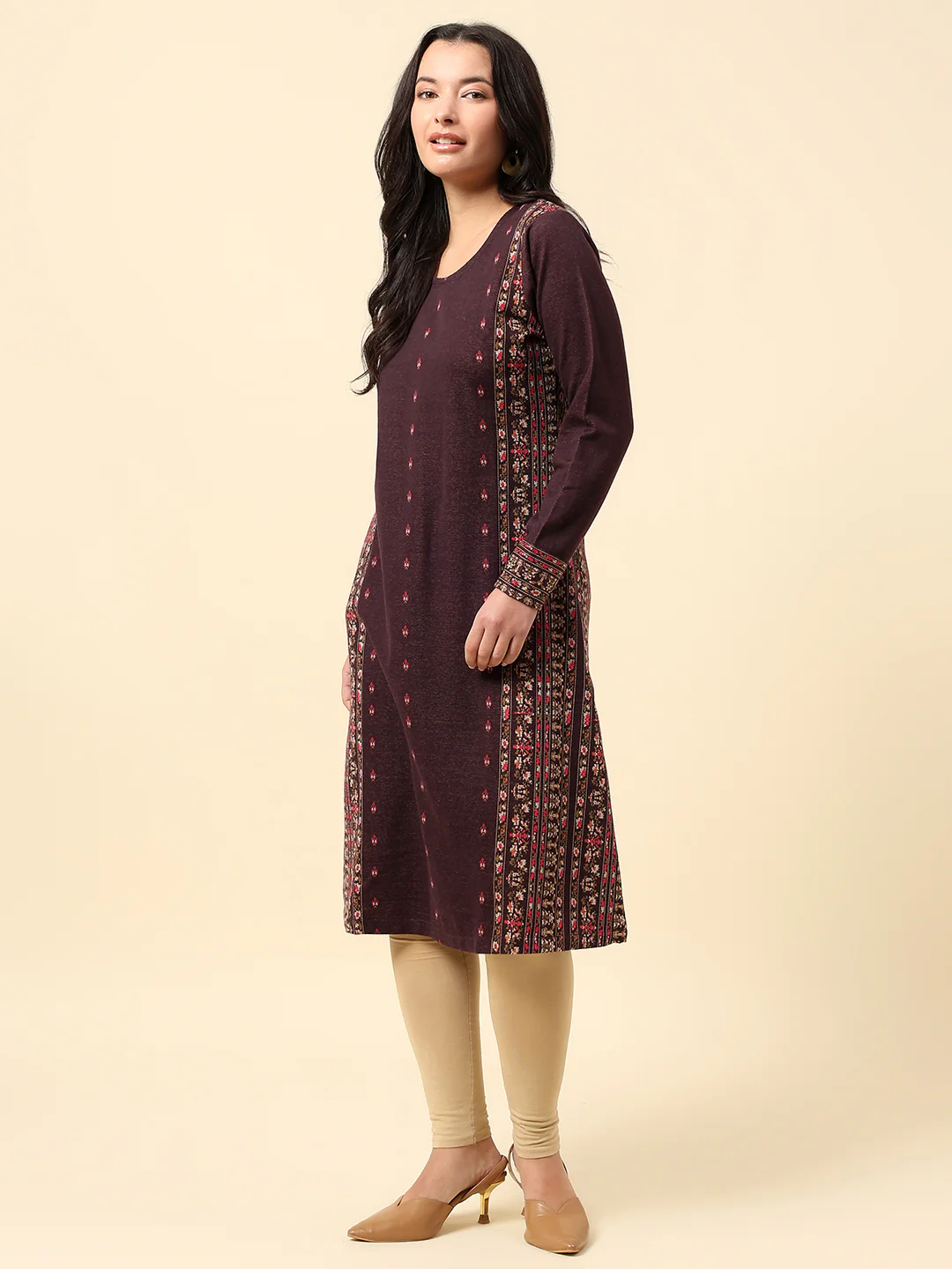 Kurti for Women | Winter Wear Round Neck Poly Cotton Fabric Printed Pattern - Image 3