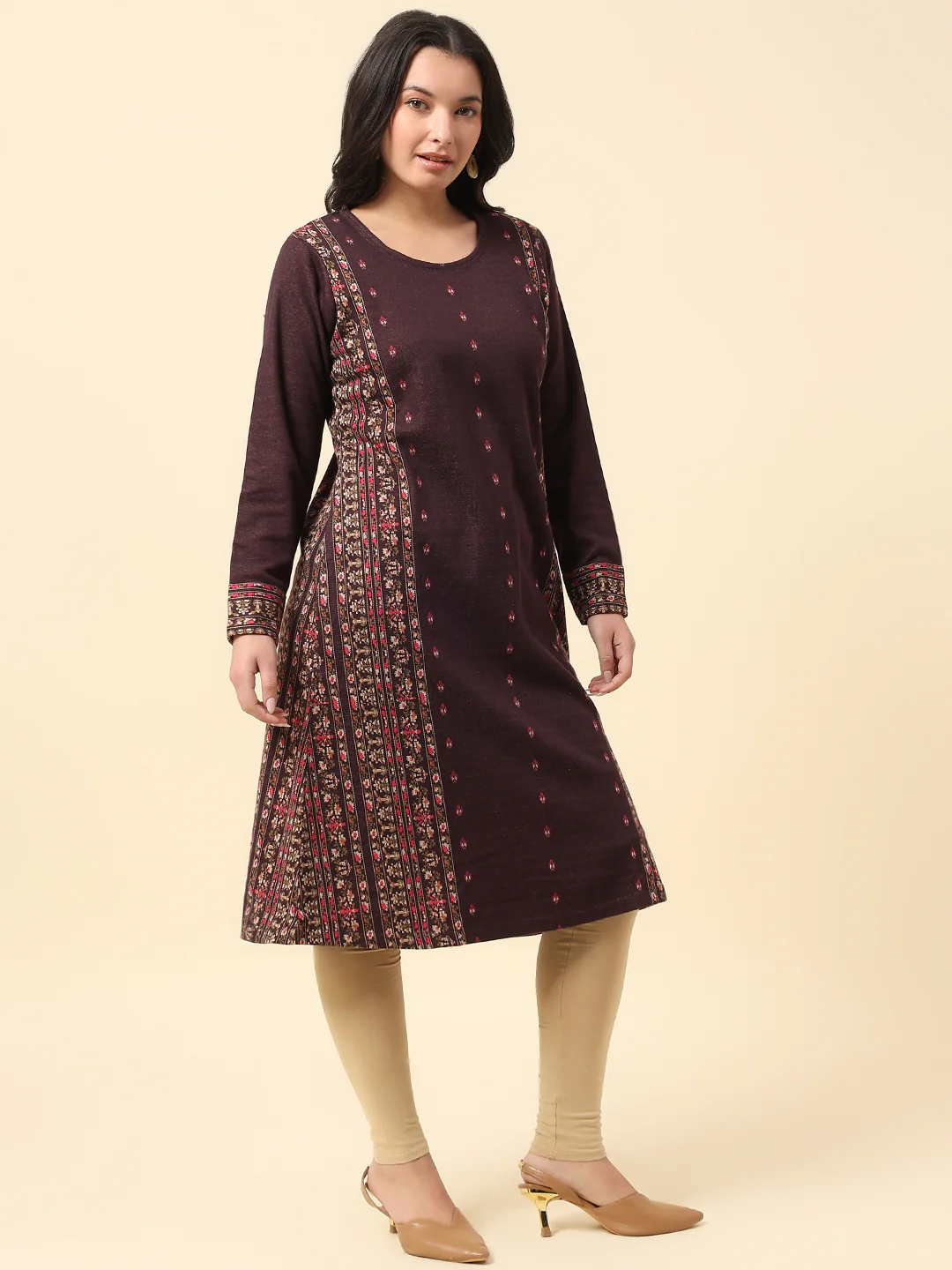 Kurti for Women | Winter Wear Round Neck Poly Cotton Fabric Printed Pattern - Image 4