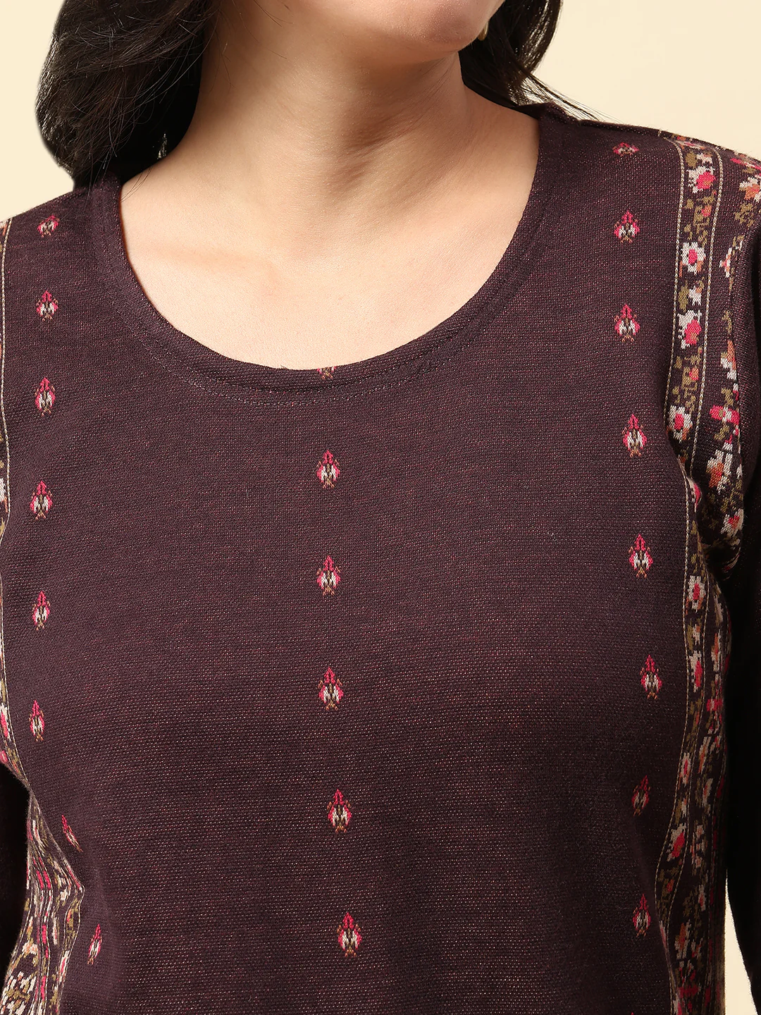 Kurti for Women | Winter Wear Round Neck Poly Cotton Fabric Printed Pattern - Image 6