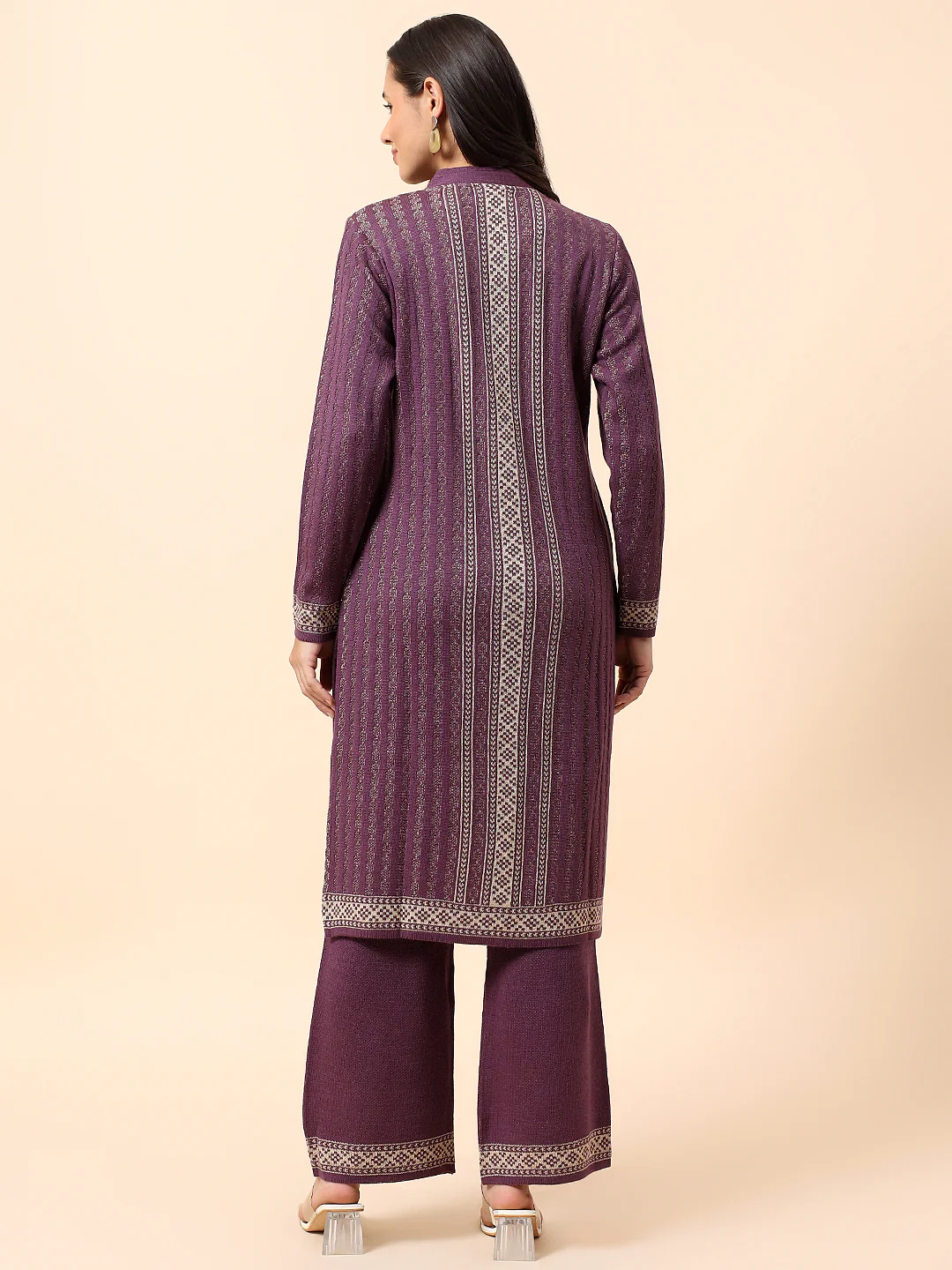 Kurti Palazzo Set for Women | Winter Wear Mandarin Collar Acrylic Fabric Printed Pattern - Image 6