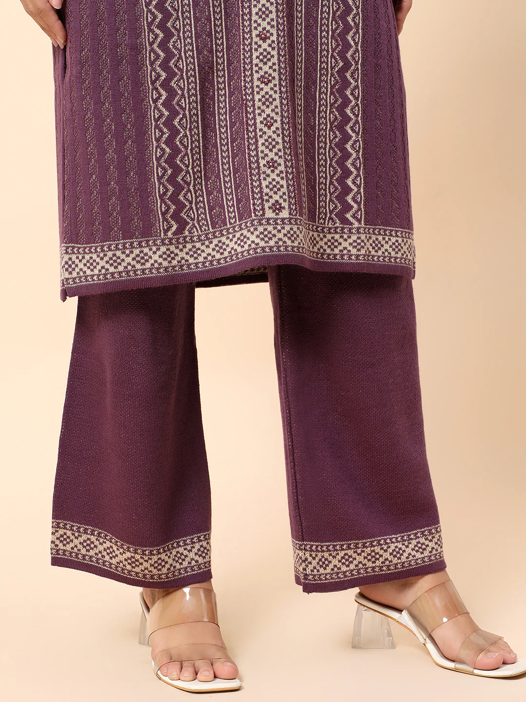 Kurti Palazzo Set for Women | Winter Wear Mandarin Collar Acrylic Fabric Printed Pattern - Image 9