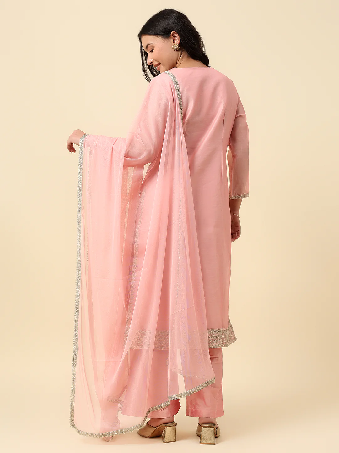 Kurti Palazzo Set for Women | Winter Wear Round Neck Poly Blend Fabric Embroidered Pattern - Image 5