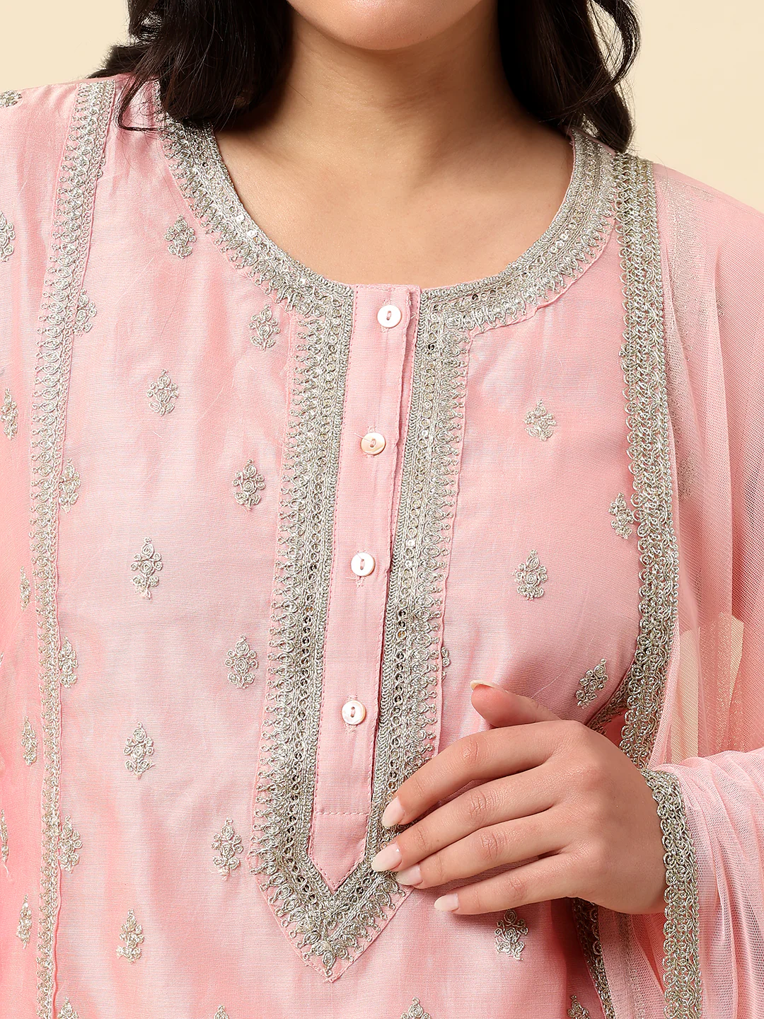 Kurti Palazzo Set for Women | Winter Wear Round Neck Poly Blend Fabric Embroidered Pattern - Image 6