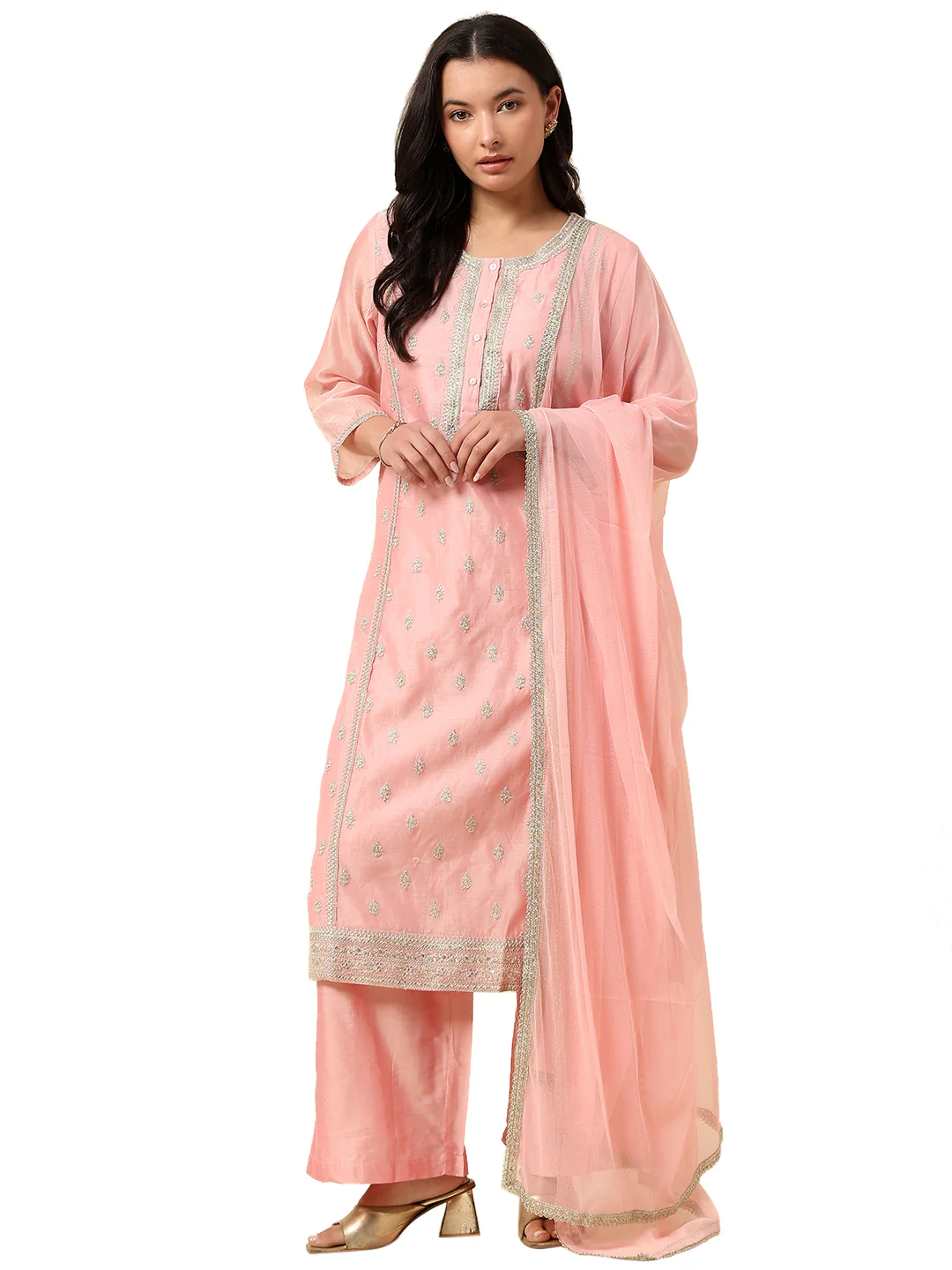 Kurti Palazzo Set for Women | Winter Wear Round Neck Poly Blend Fabric Embroidered Pattern - Image 8
