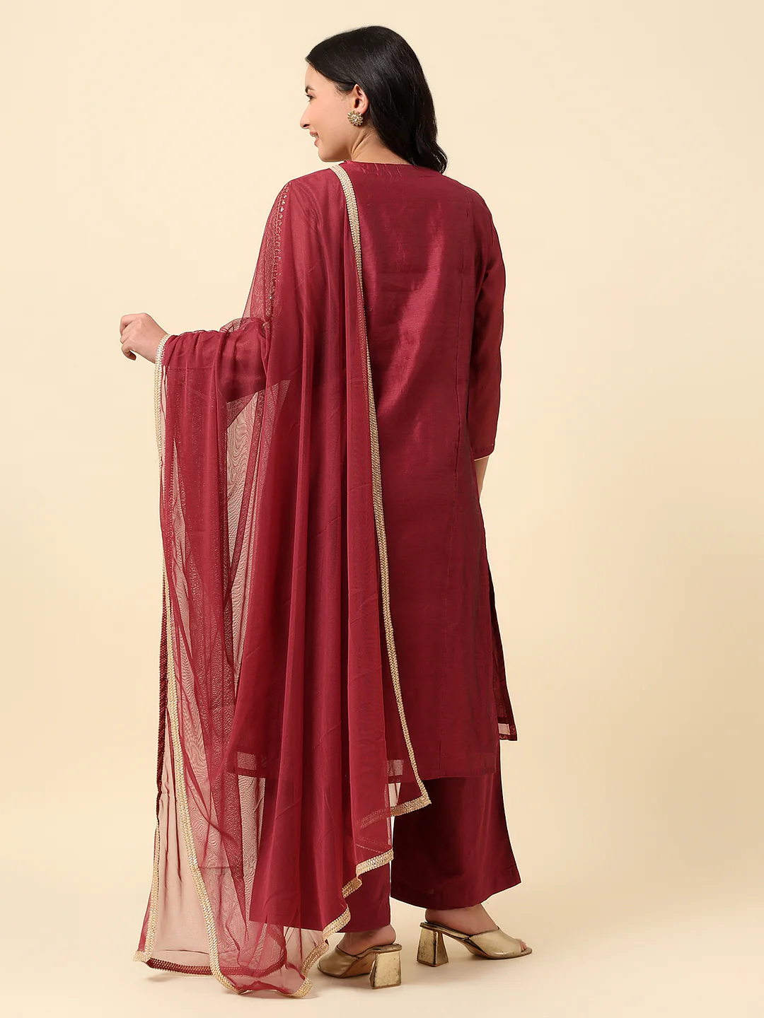 Kurti Palazzo Set for Women | Winter Wear Round Neck Poly Blend Fabric Embroidered Pattern - Image 5