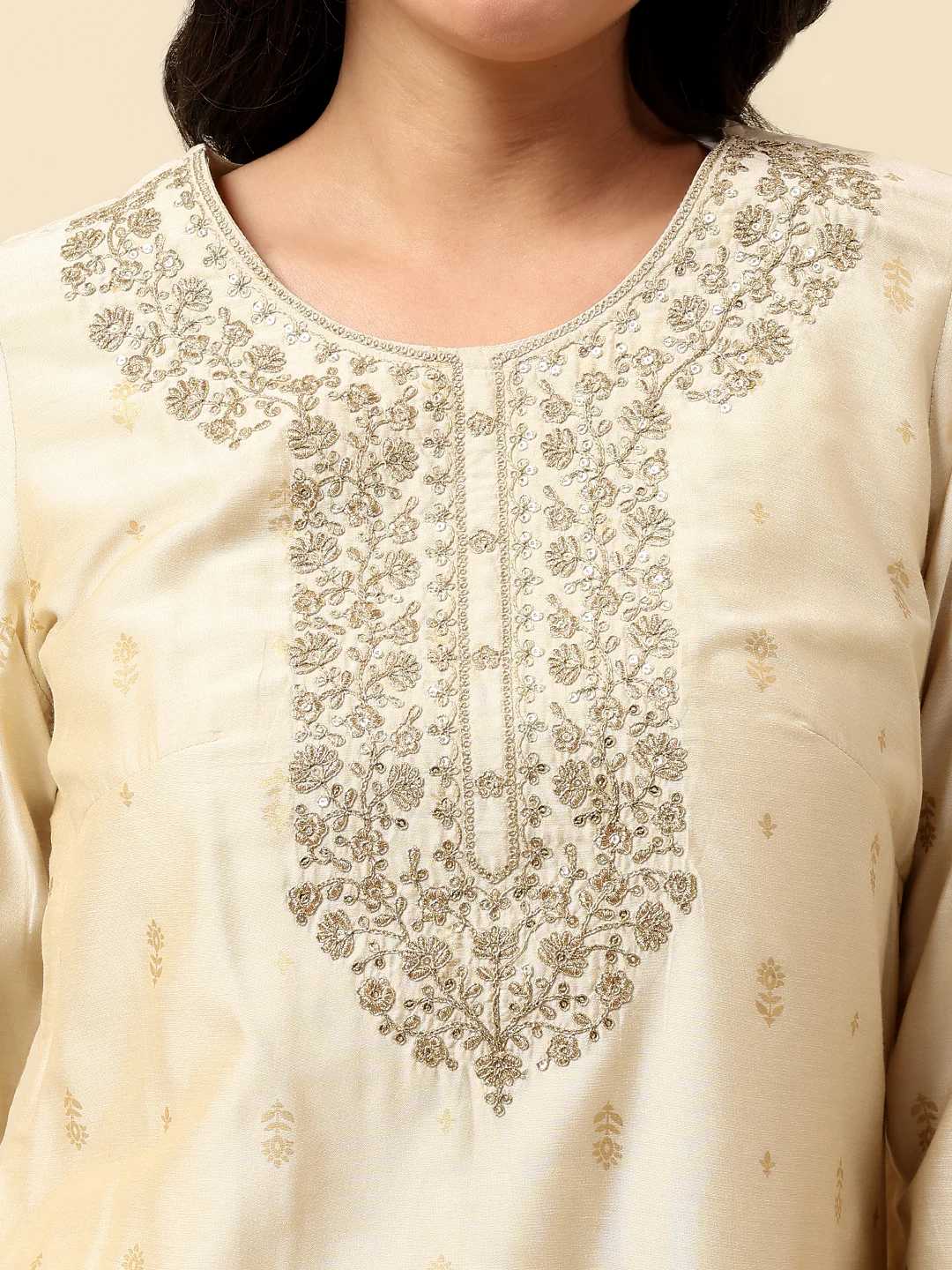 Kurti Palazzo Set for Women | Winter Wear Round Neck Poly Blend Fabric Embroidered Pattern - Image 6