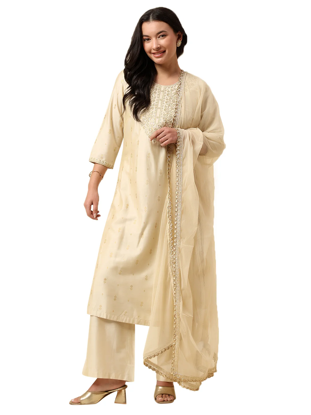 Kurti Palazzo Set for Women | Winter Wear Round Neck Poly Blend Fabric Embroidered Pattern - Image 8