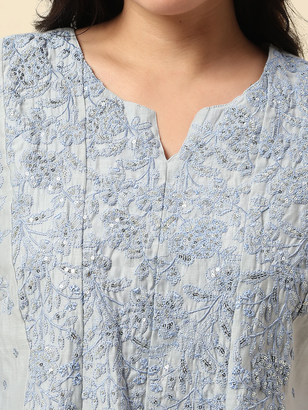 Kurti Palazzo Set for Women | Winter Wear Round Neck Poly Blend Fabric Embroidered Pattern - Image 6