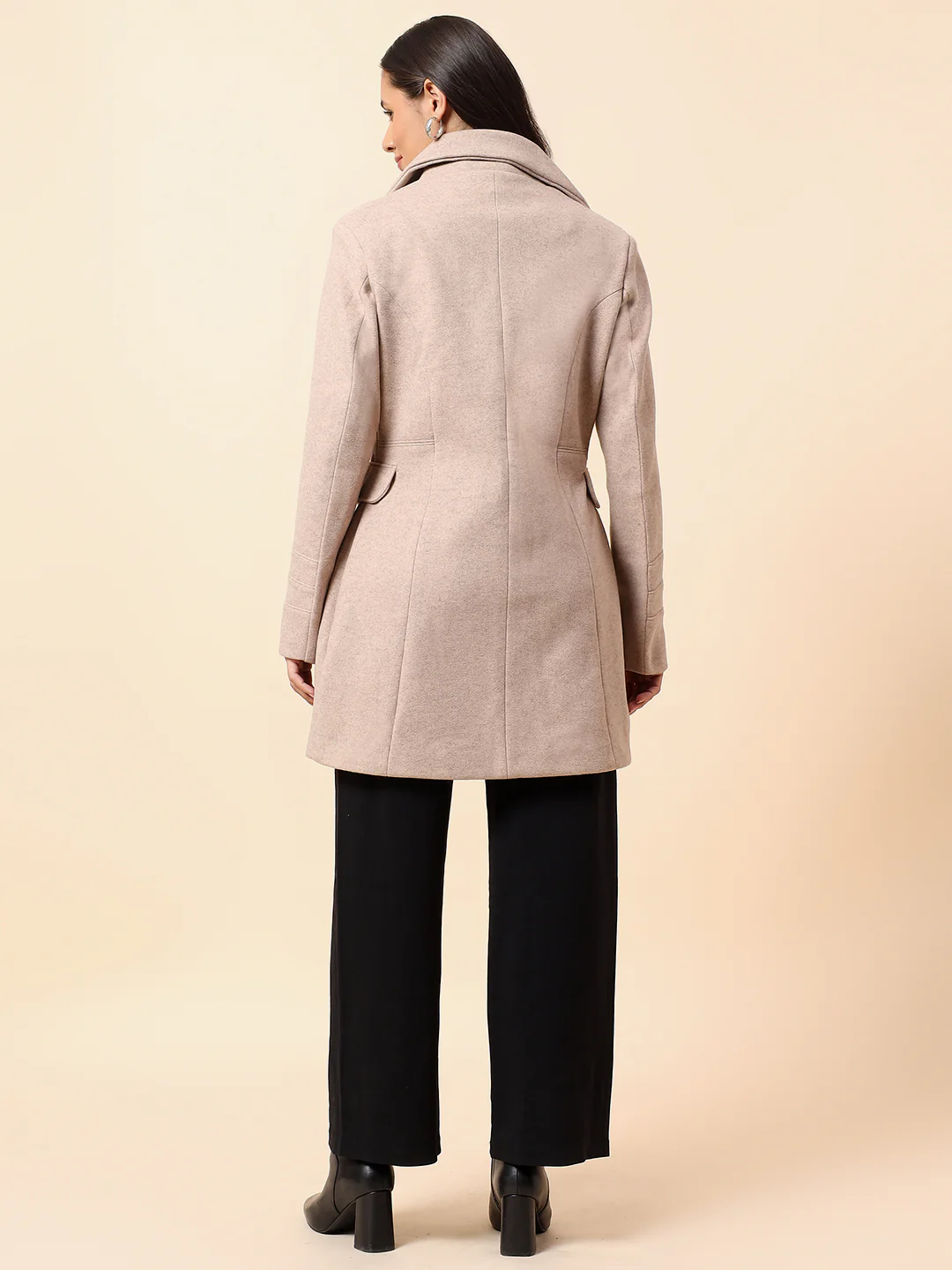 Long Coat for Women l Premium Casual Long Coat Regular Fit Notched Collar Tweed Fabric Solid Pattern - Image 6