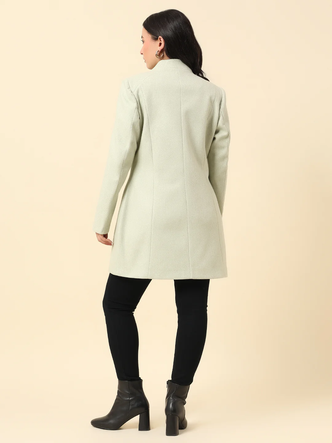 Long Coat for Women | Premium Casual Long Coat Regular Fit Mandarin Collar Wool Fabric Solid Pattern - Image 5