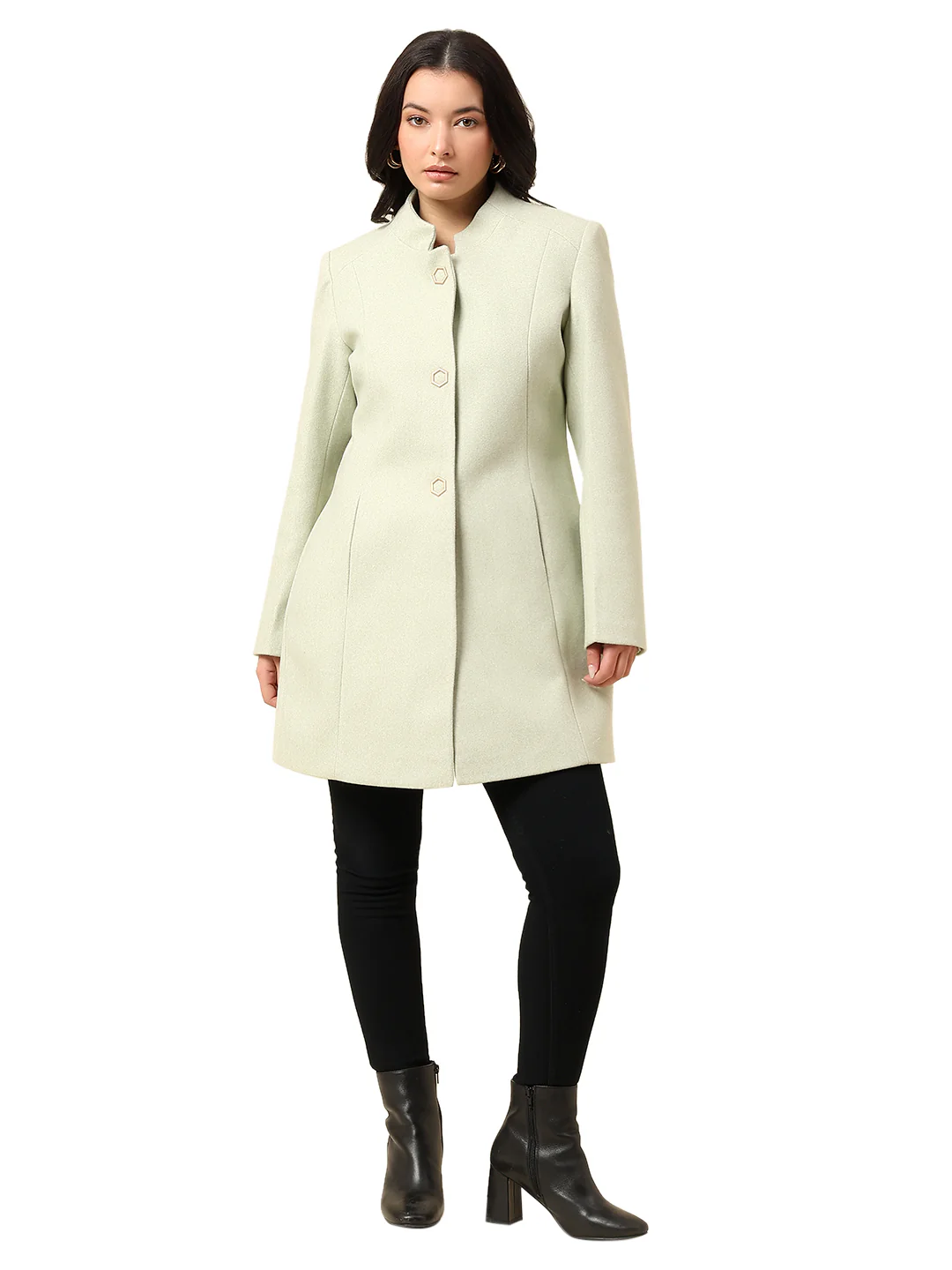 Long Coat for Women | Premium Casual Long Coat Regular Fit Mandarin Collar Wool Fabric Solid Pattern - Image 8