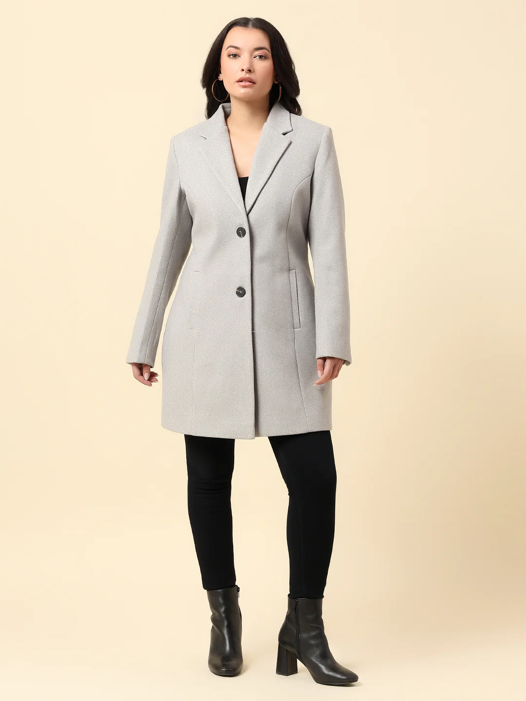 Long Coat for Women | Premium Casual Long Coat Regular Fit Notched Collar Wool Fabric Solid Pattern - Image 2