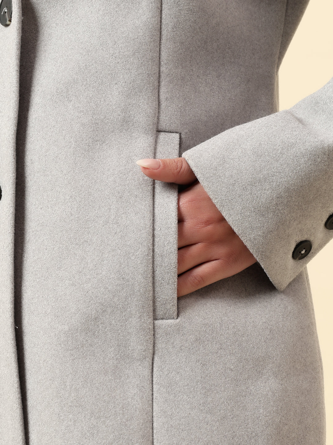 Long Coat for Women | Premium Casual Long Coat Regular Fit Notched Collar Wool Fabric Solid Pattern - Image 7