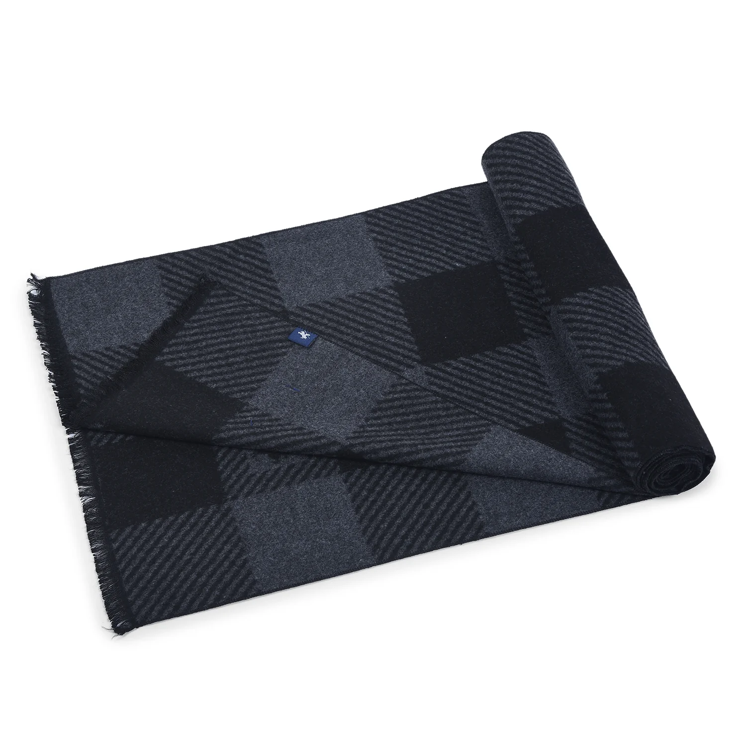 Men Black Checkered Winter Warm Casual Muffler - Image 7