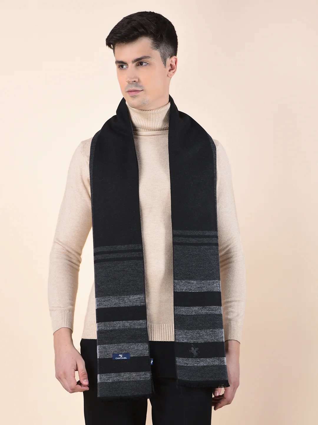 Men Black Checkered Winter Warm Casual Muffler - Image 2