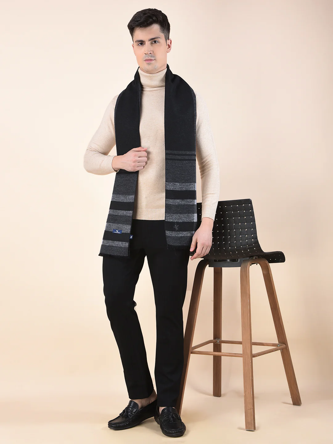 Men Black Checkered Winter Warm Casual Muffler - Image 3